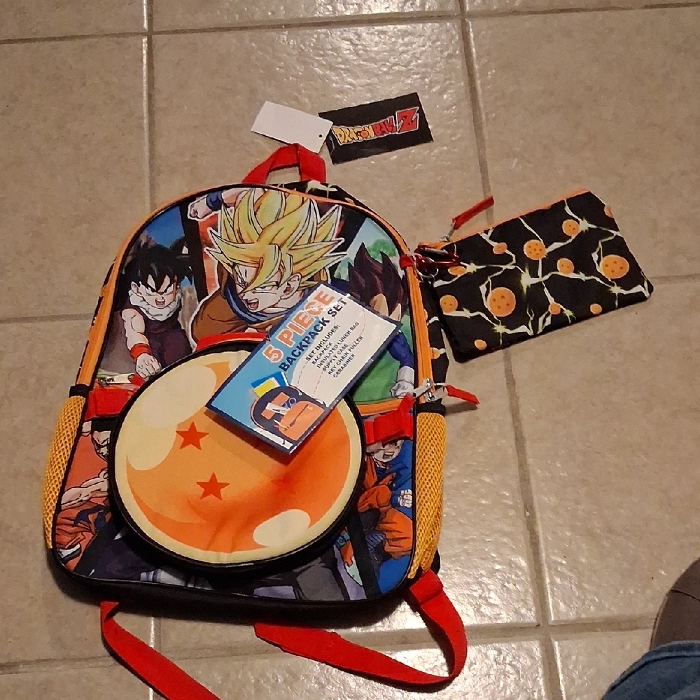 Bioworld Dragon Ball Z Kids Backpack with Pencil Case - Red, Black, and Yellow